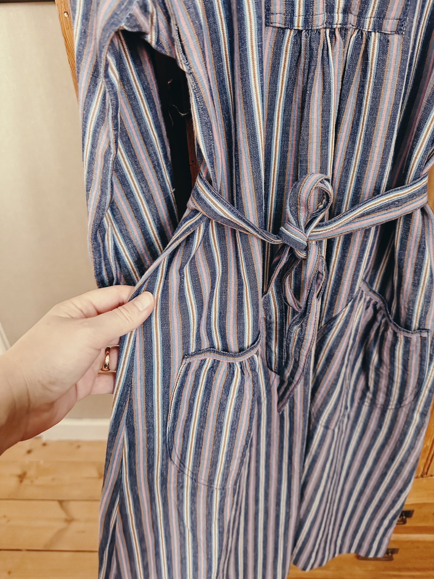 Randig bomullsklänning 70-tal