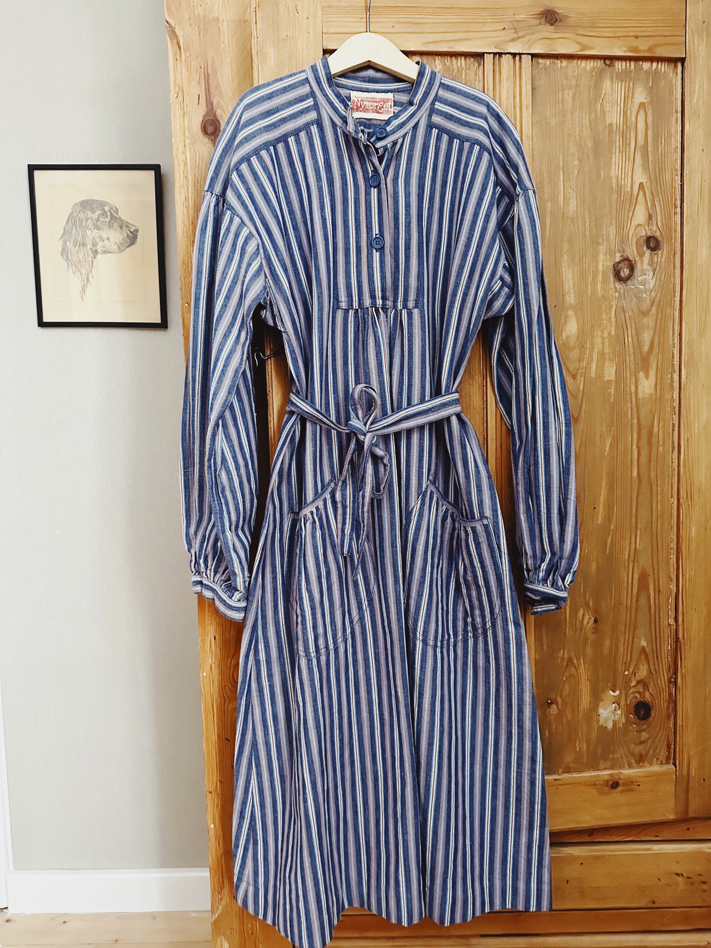 Randig bomullsklänning 70-tal